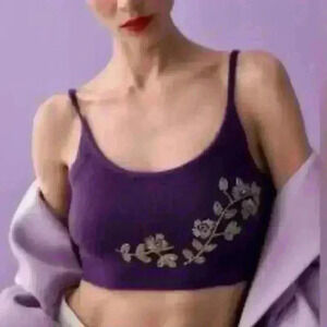 ❣️Zara Dark Purple Flower Beaded Wool Knit Crop Top NWT Size Small, smoke free